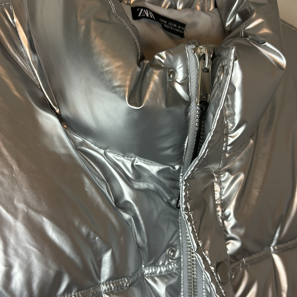 Zara Silver Metallic Puffer Jacket - Picture 7 of 9